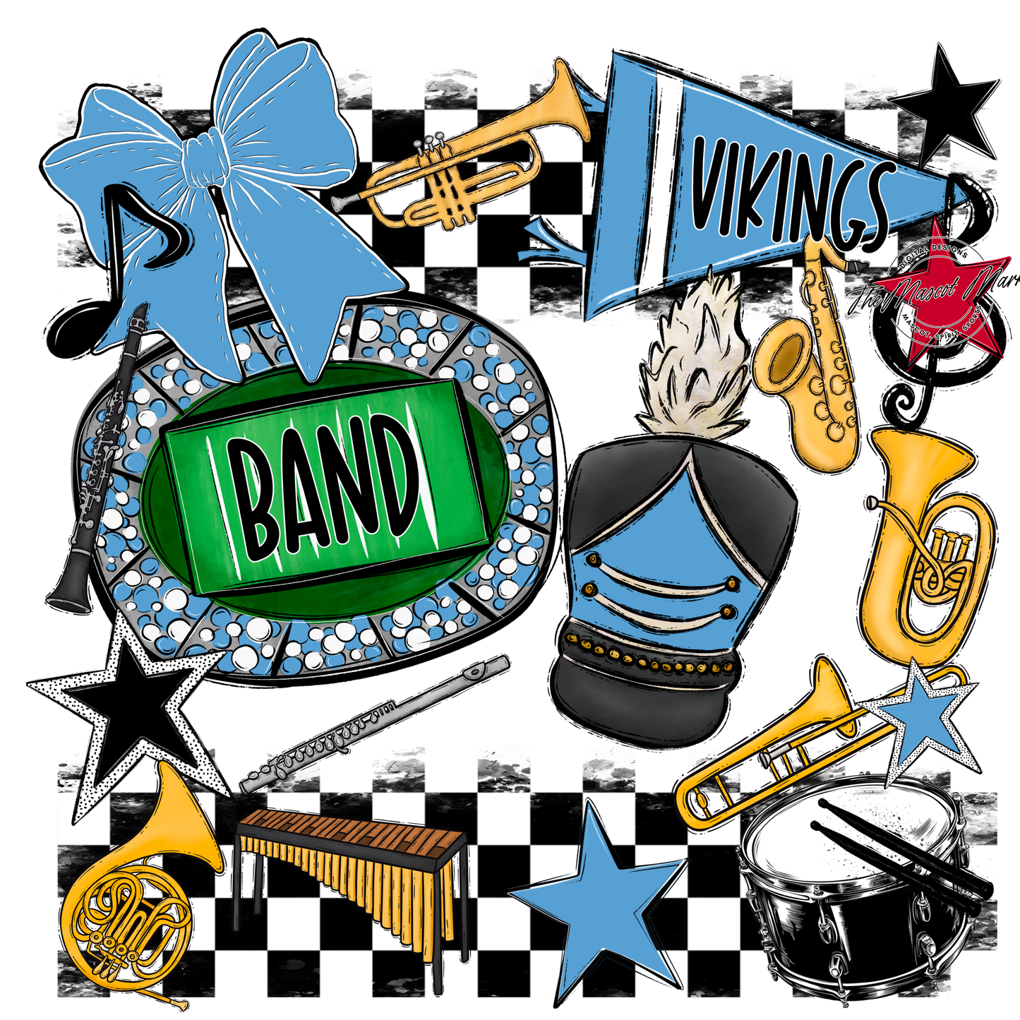 Vikings Checkers Band Spirit Design-Carolina Blue