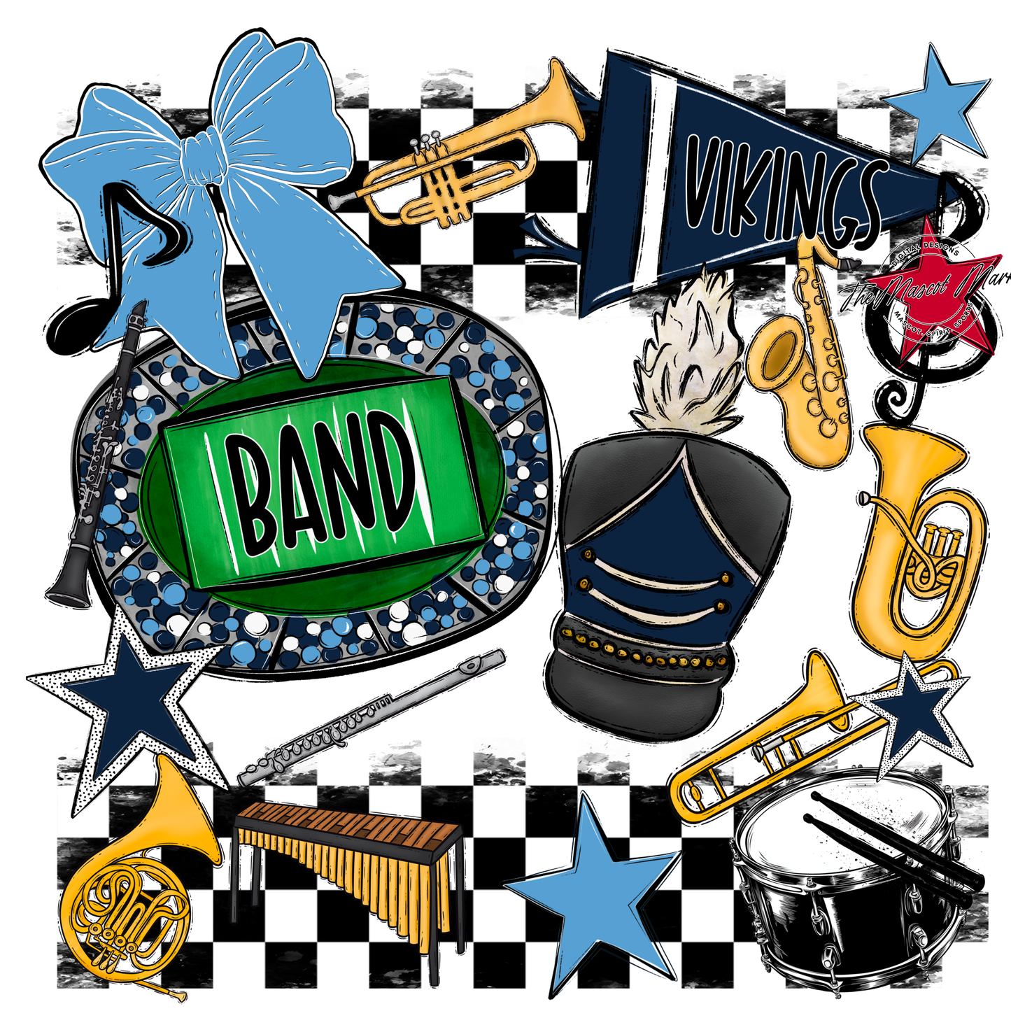 Vikings Checkers Band Spirit Design-Navy-Carolina Blue