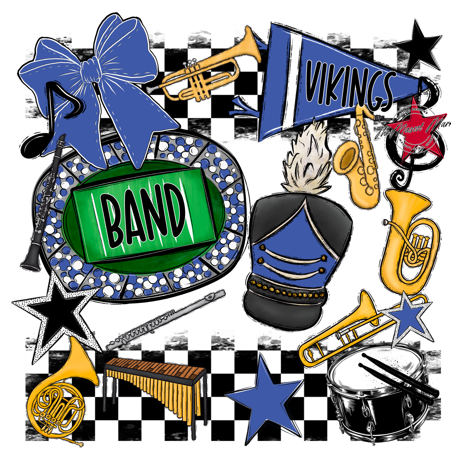 Vikings Checkers Band Spirit Design-Off Blue