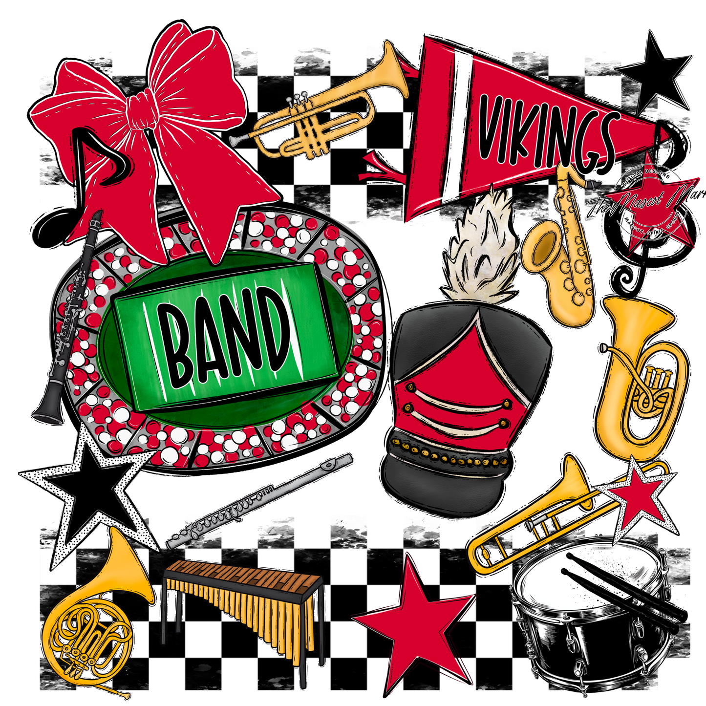 Vikings Checkers Band Spirit Design-Red