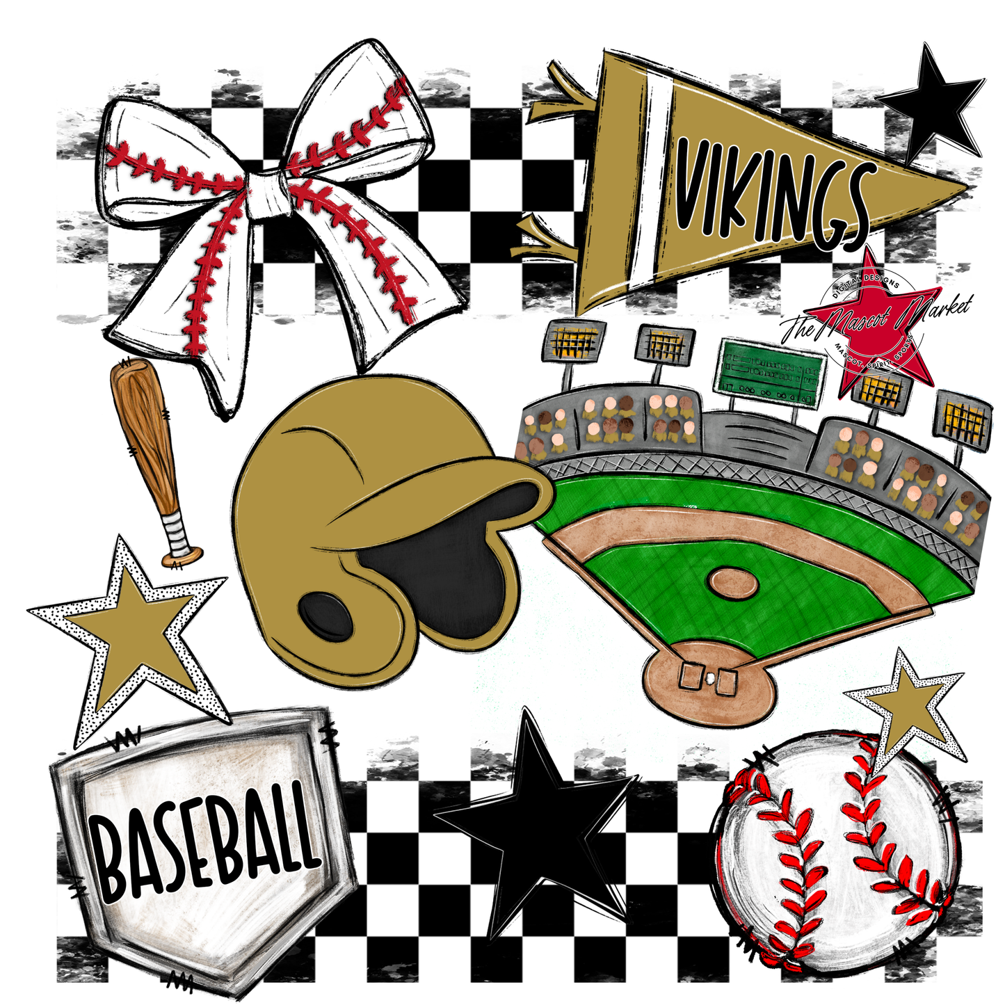 Vikings Checkers Baseball Spirit Design-Gold