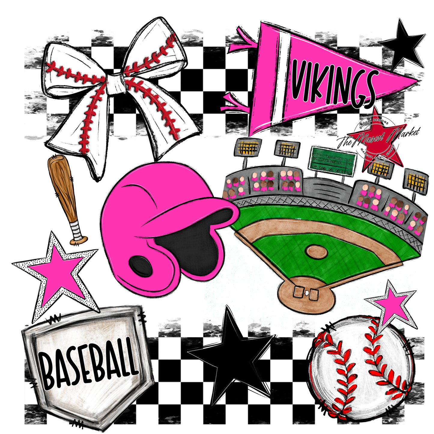 Vikings Checkers Baseball Spirit Design-Pink