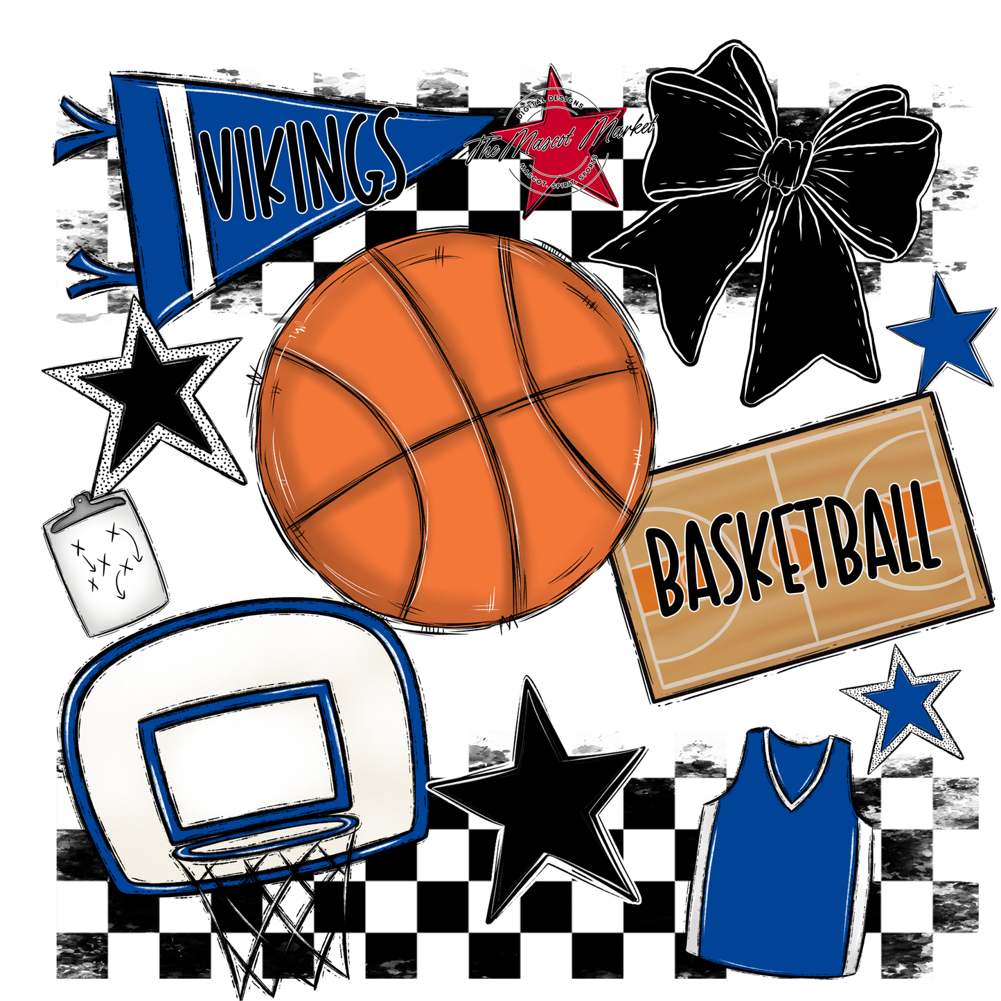 Vikings Checkers Basketball Spirit Design-Off Blue
