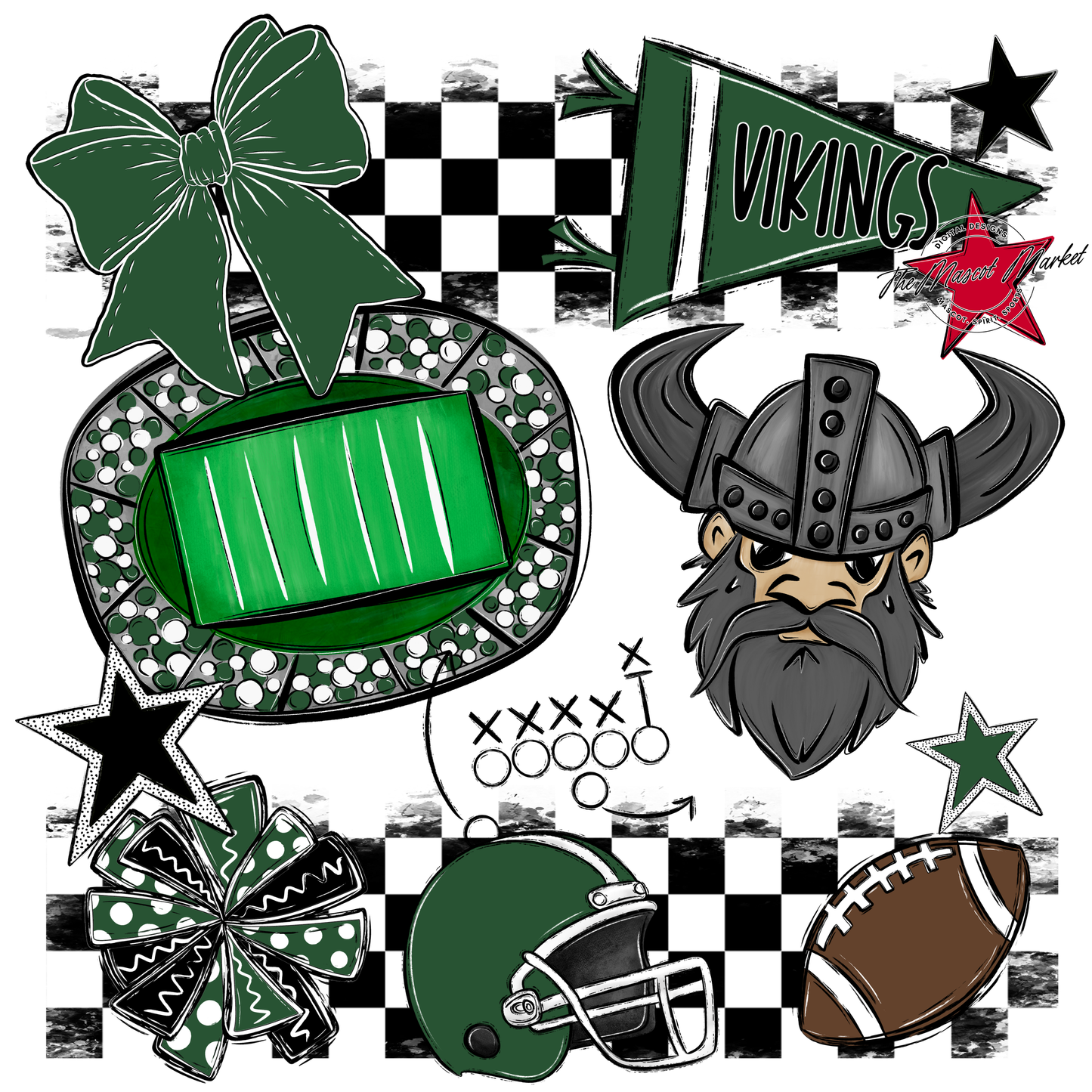 Vikings Checkers Mascot Spirit Design-Green