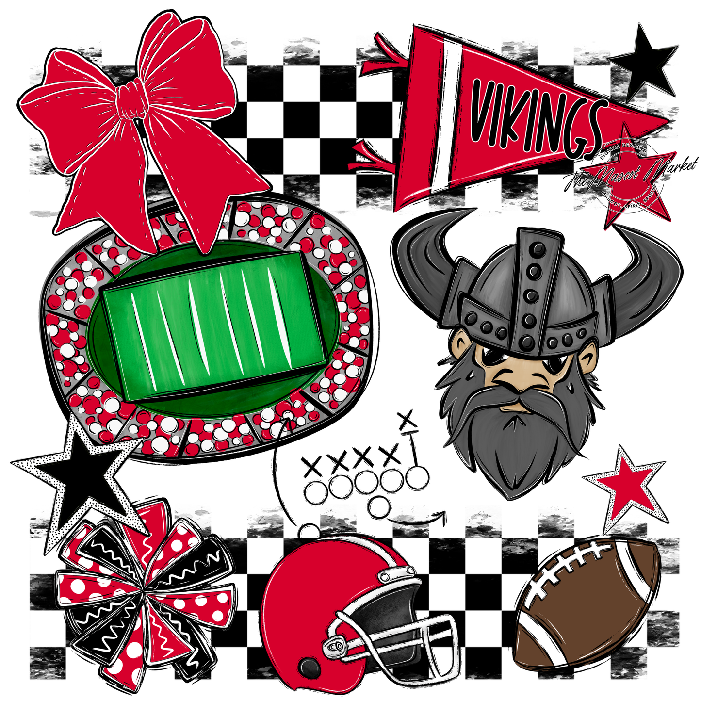 Vikings Checkers Mascot Spirit Design-Red