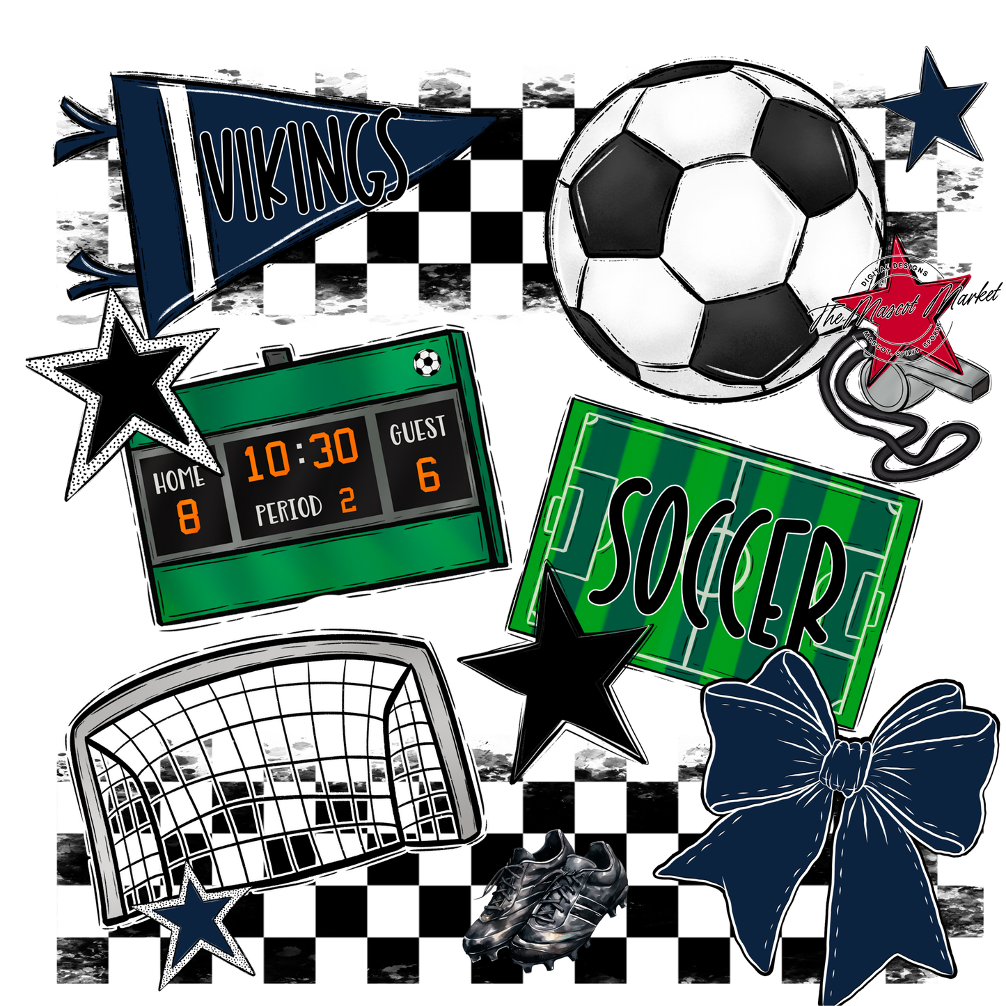 Vikings Checkers Soccer Spirit Design-Navy