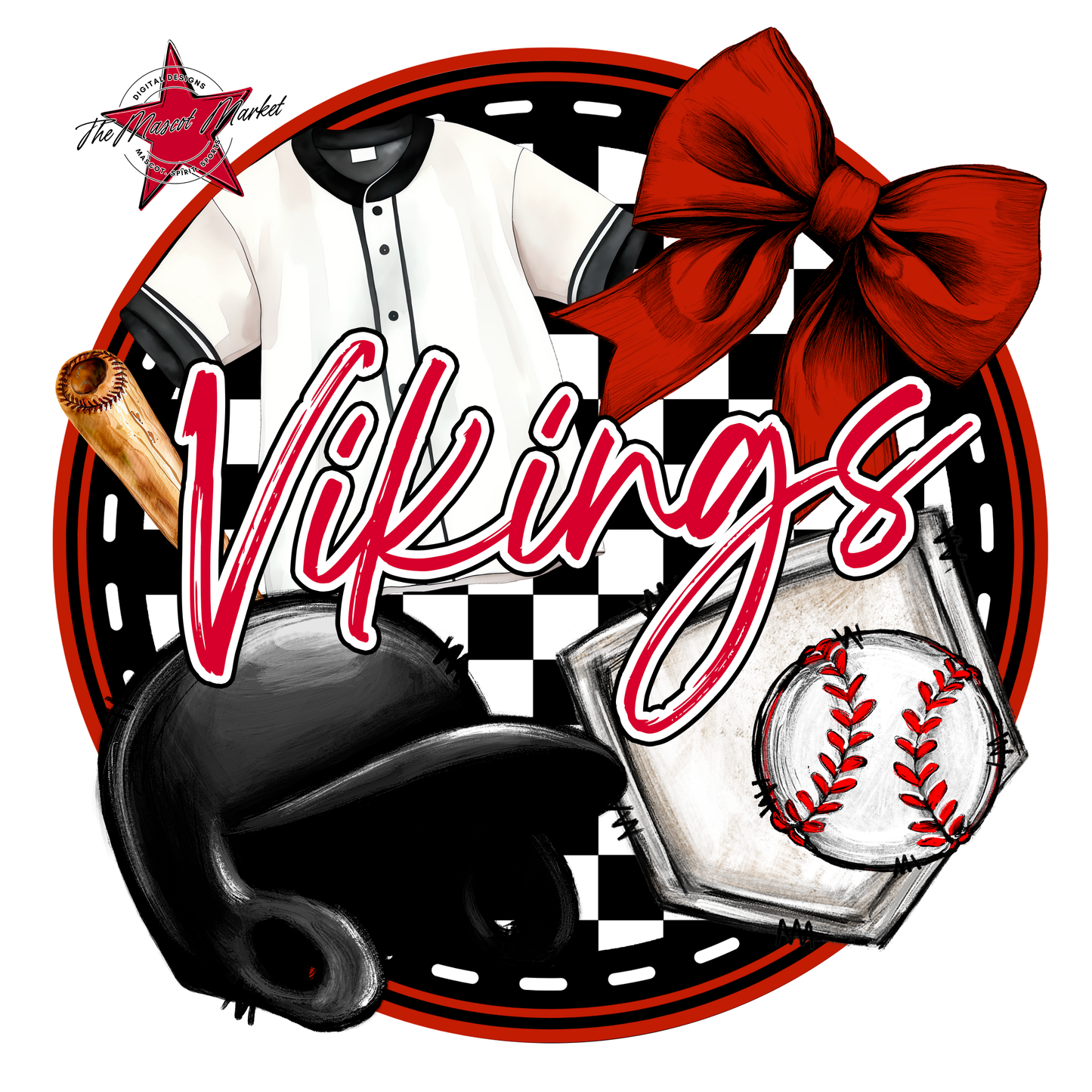 Vikings Circle Baseball Design-Red