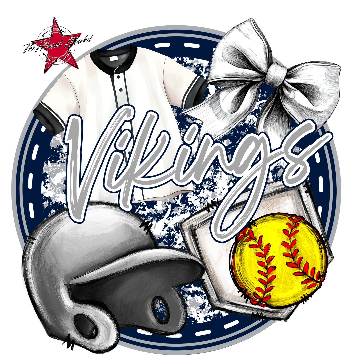 Vikings Circle Softball Design-Navy-Grey