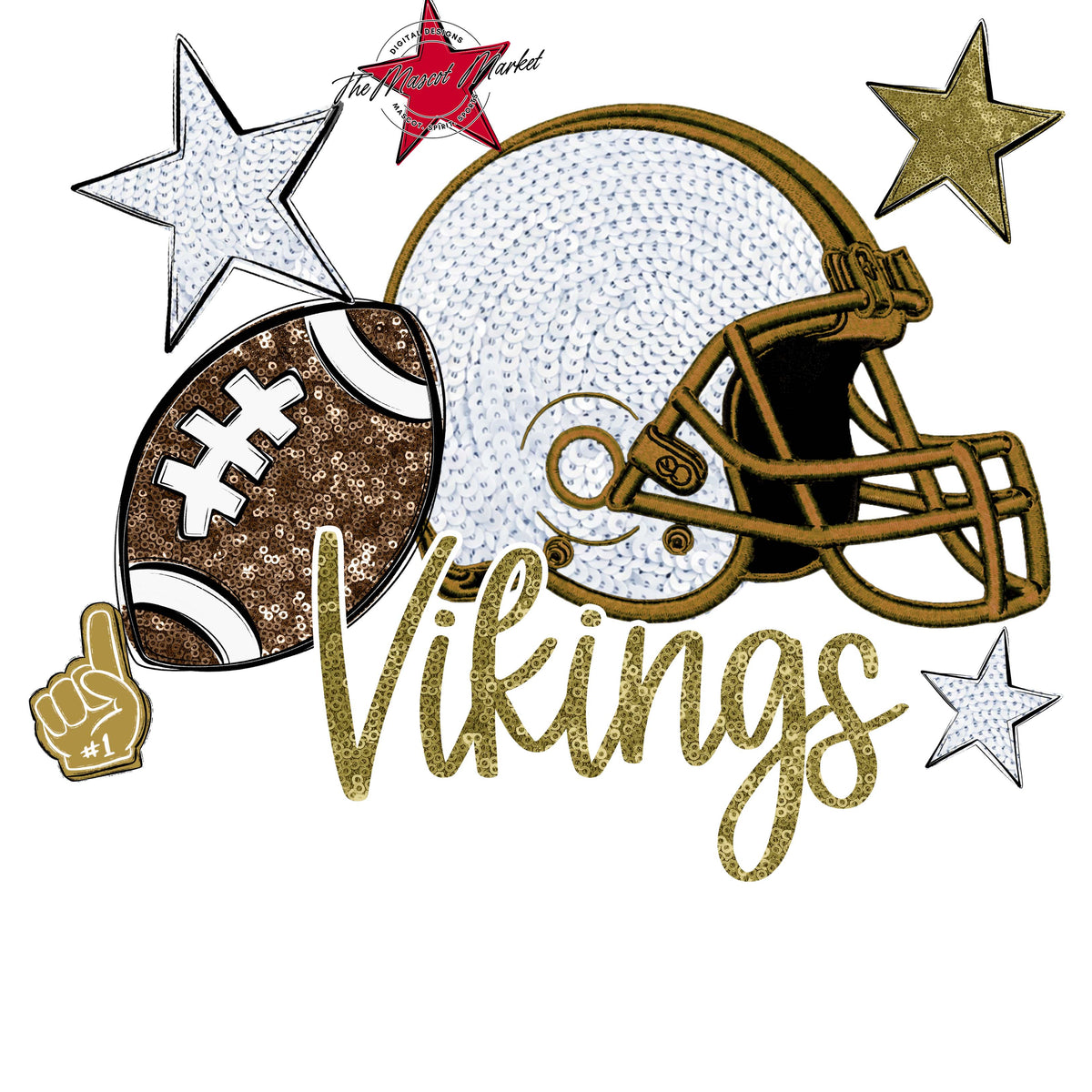 Vikings Football Embroidered Sequins Design-Gold