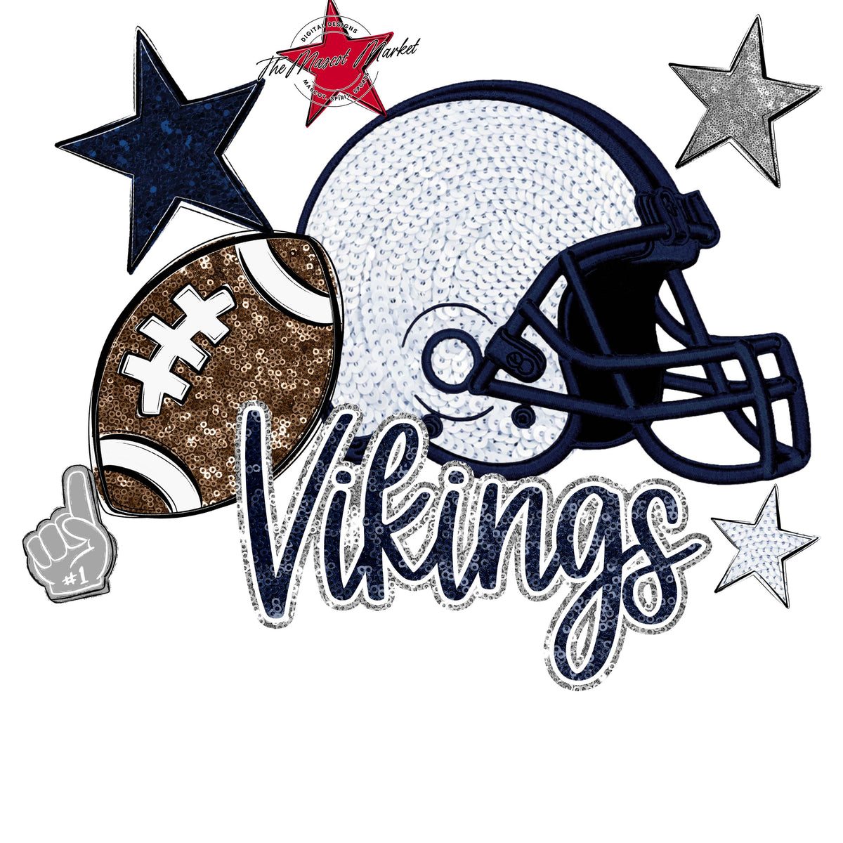 Vikings Football Embroidered Sequins Design-Navy & Grey