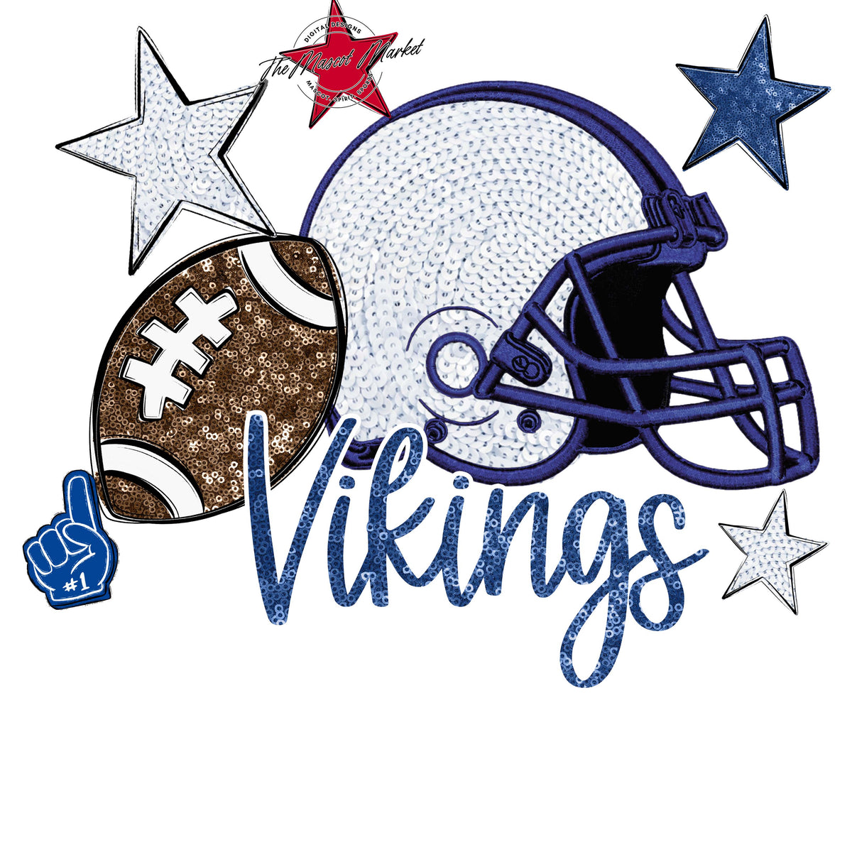 Vikings Football Embroidered Sequins Design-Off Blue