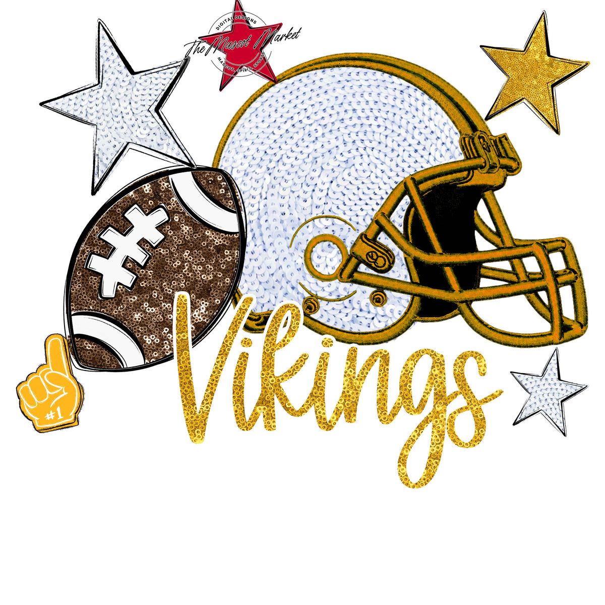 Vikings Football Embroidered Sequins Design-Yellow