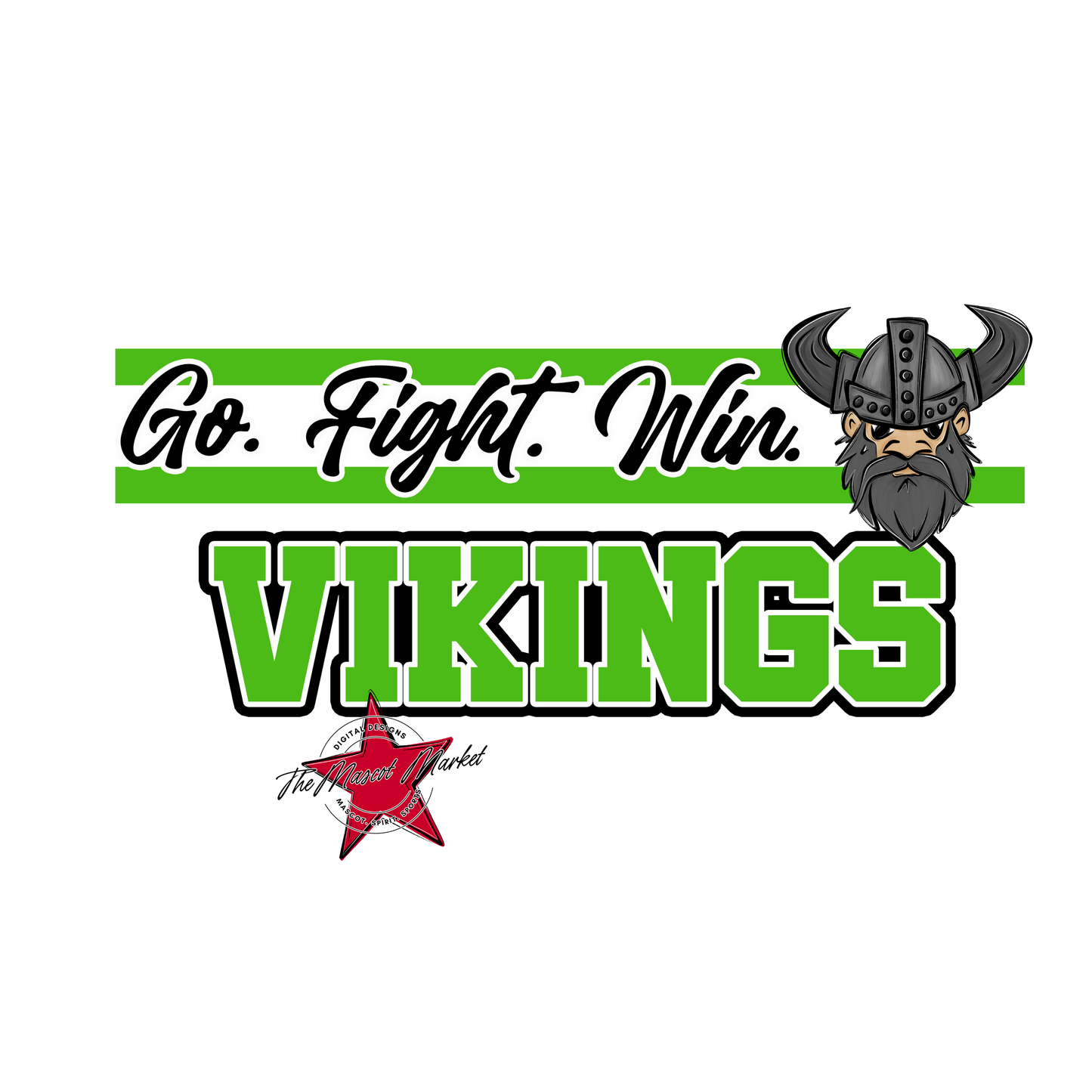 Vikings Go Fight Win Mascot Lines-Bright Green