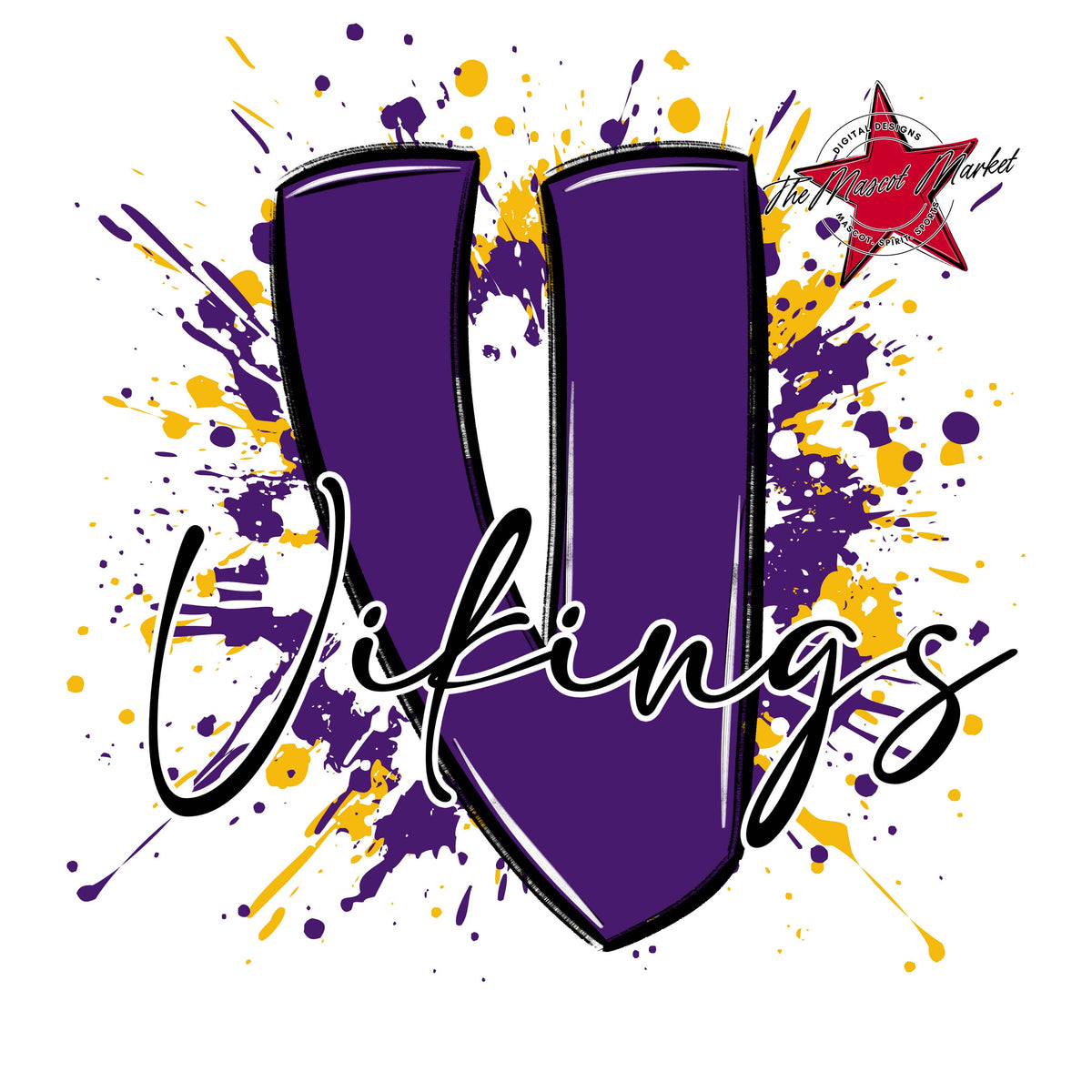 Vikings Mascot Splatter-Purple & Yellow