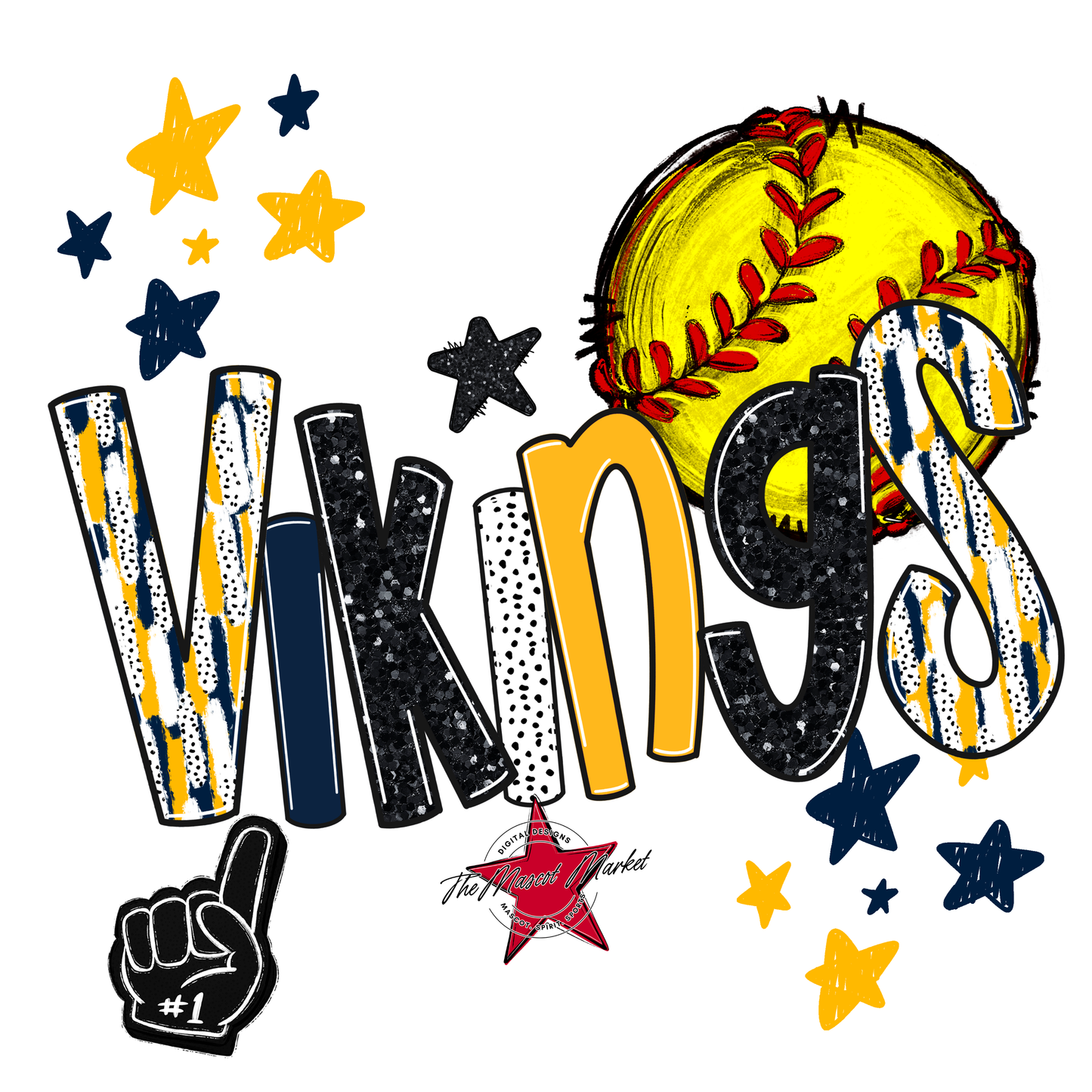 Vikings Softball Scrape-Navy-Yellow