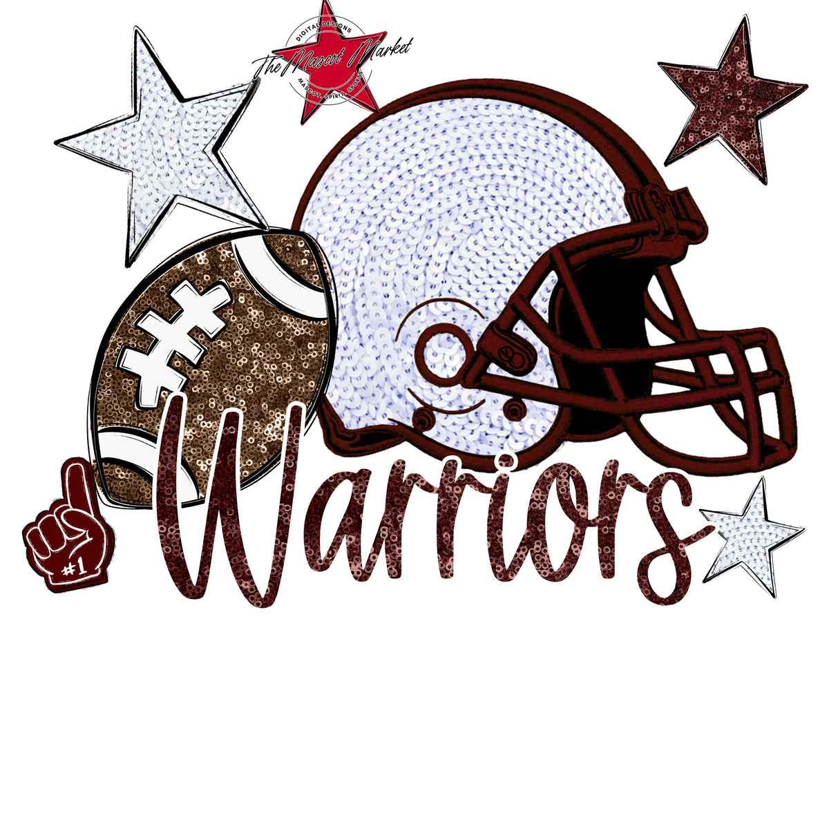 Warriors Football Embroidered Sequins Design-Maroon