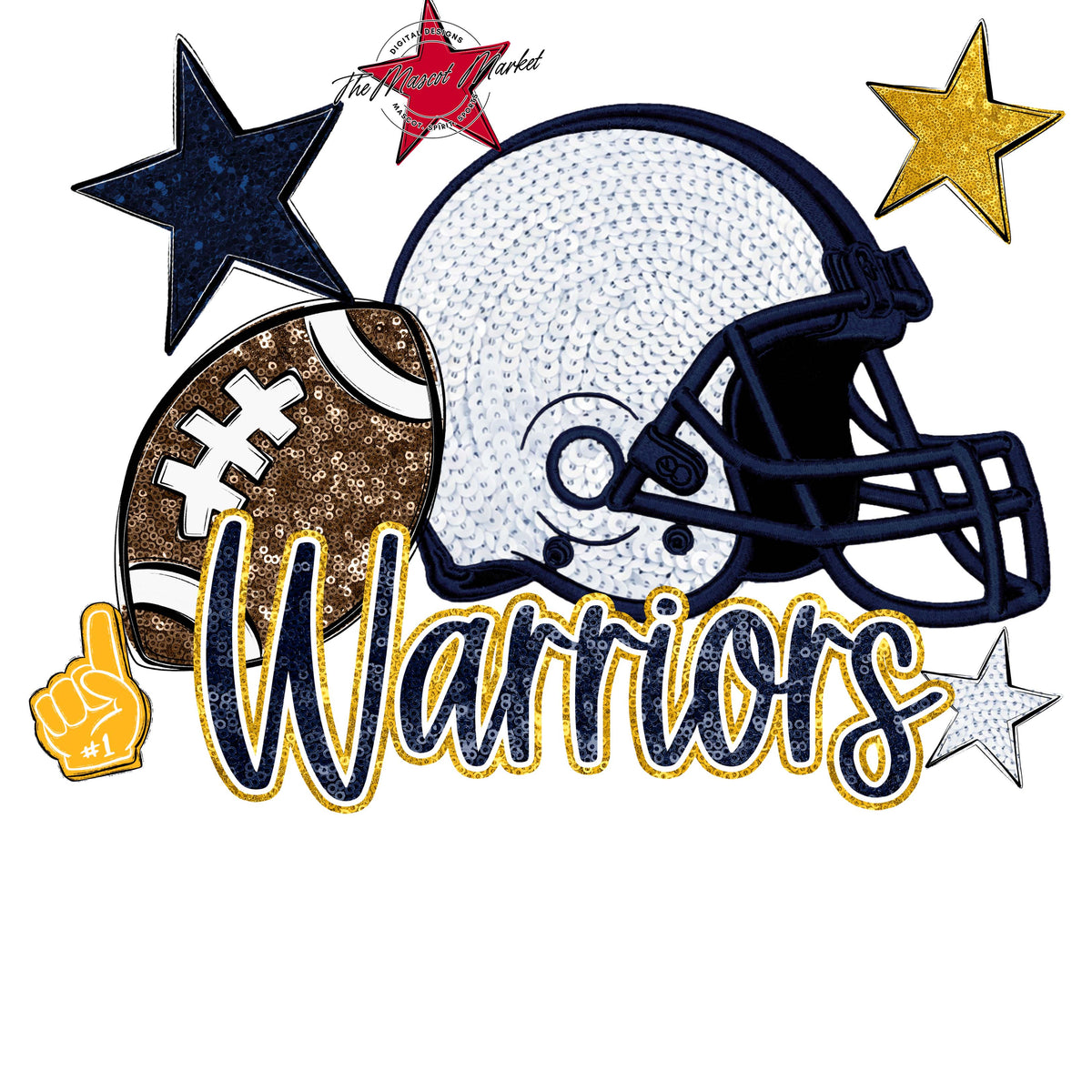 Warriors Football Embroidered Sequins Design-Navy & Yellow