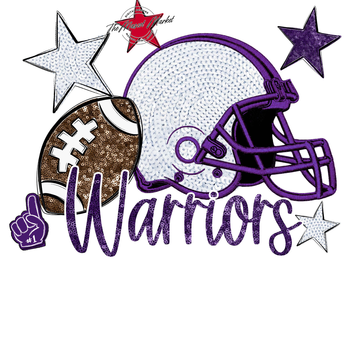 Warriors Football Embroidered Sequins Design-Purple
