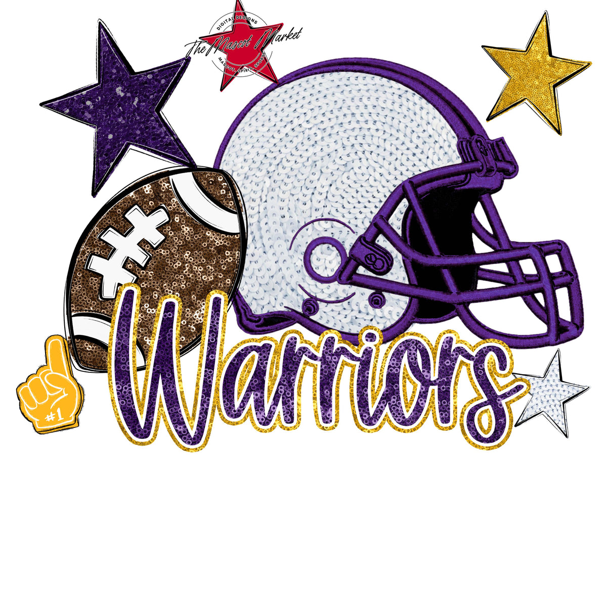 Warriors Football Embroidered Sequins Design-Purple & Yellow