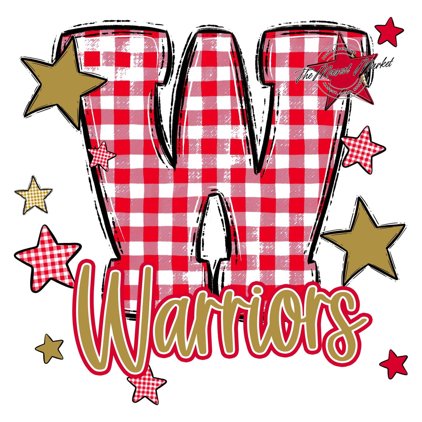 Warriors Plaid Star Design-Red & Gold