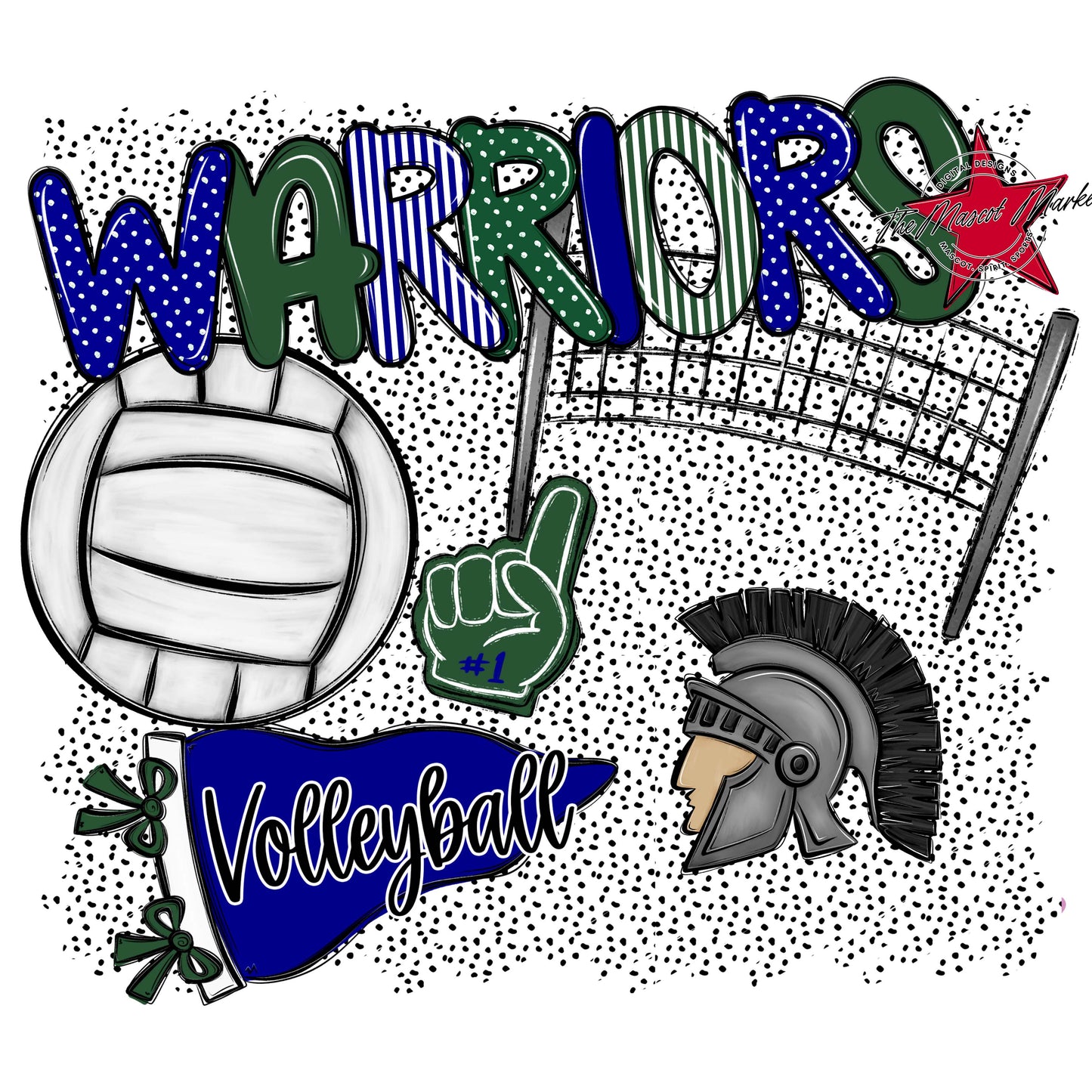 Warriors Volleyball Spirit-Blue & Green