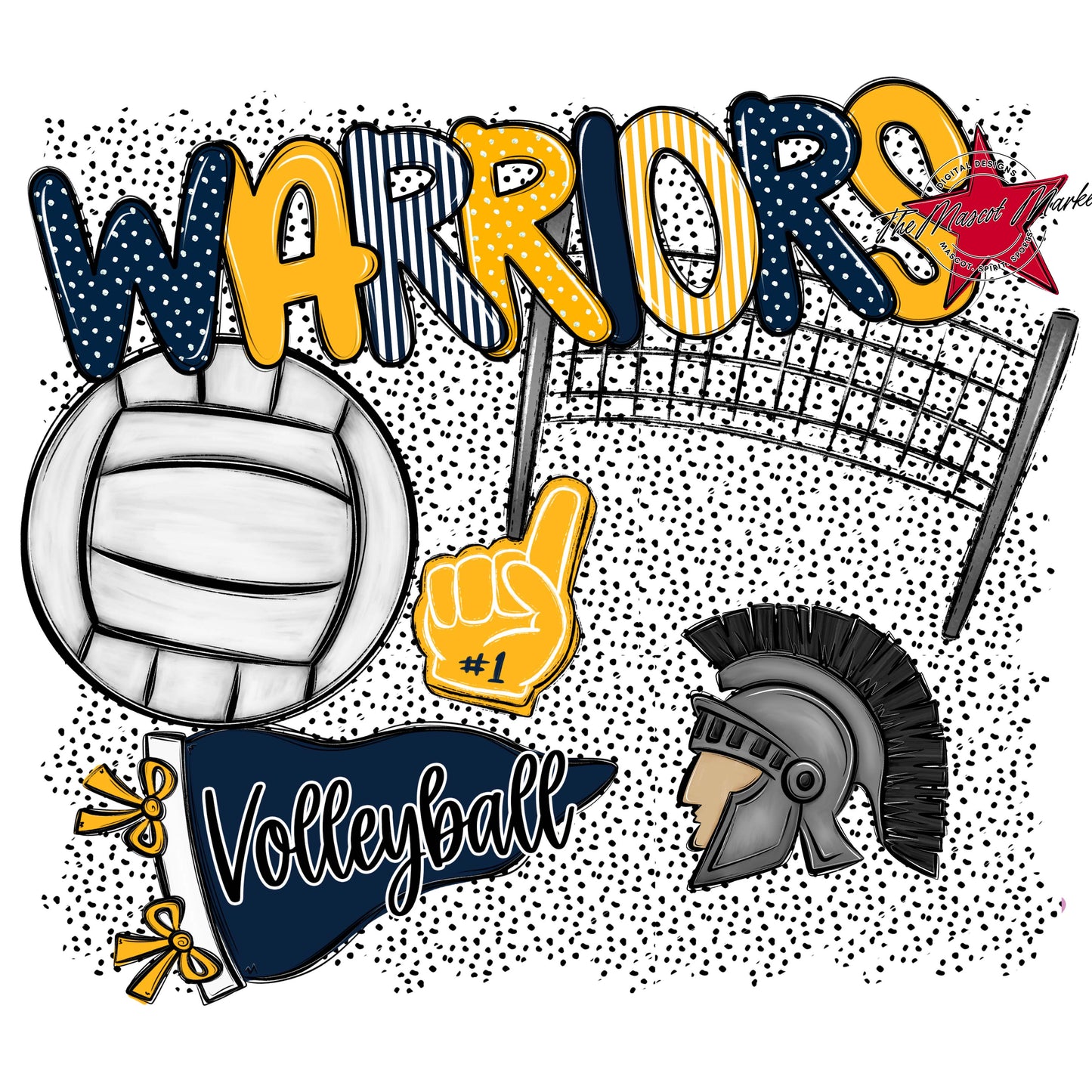 Warriors Volleyball Spirit-Navy & Yellow