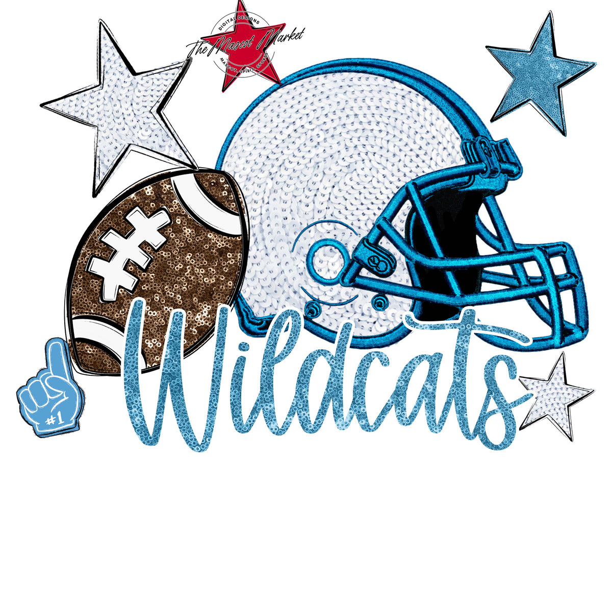 Wildcats Football Embroidered Sequins Design-Carolina Blue