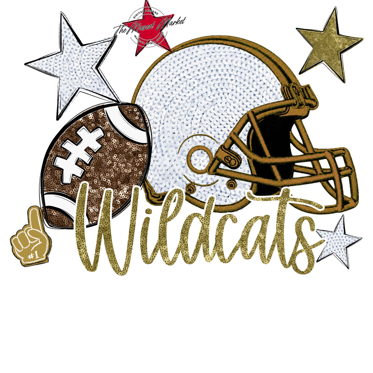 Wildcats Football Embroidered Sequins Design-Gold