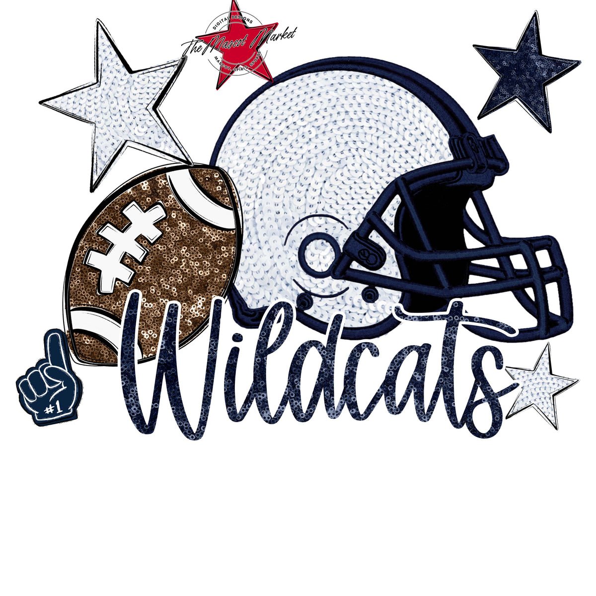 Wildcats Football Embroidered Sequins Design-Navy