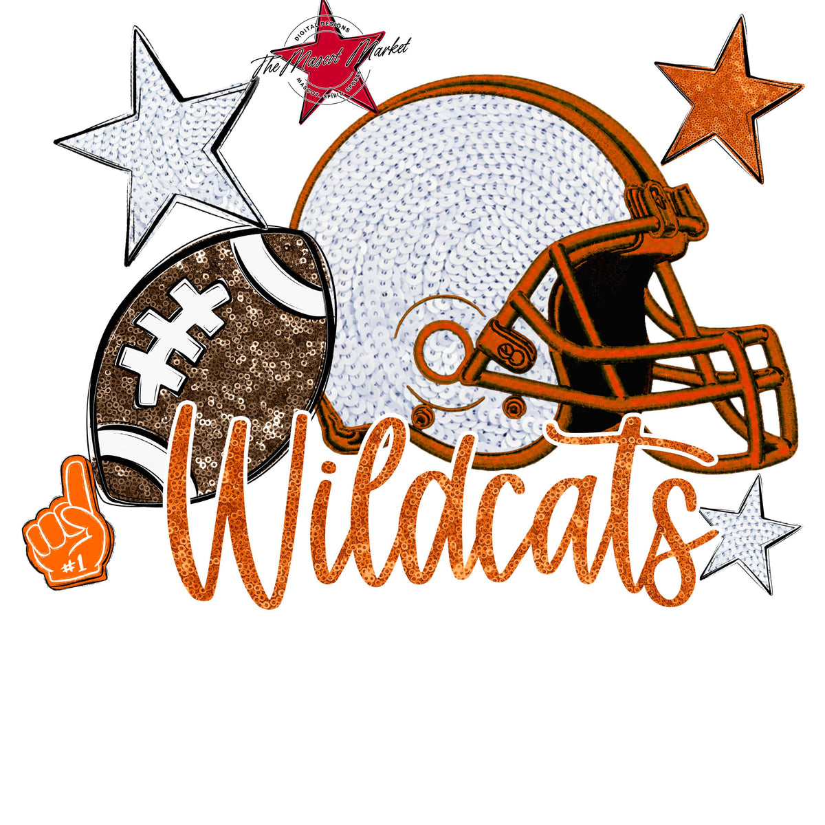 Wildcats Football Embroidered Sequins Design-Orange