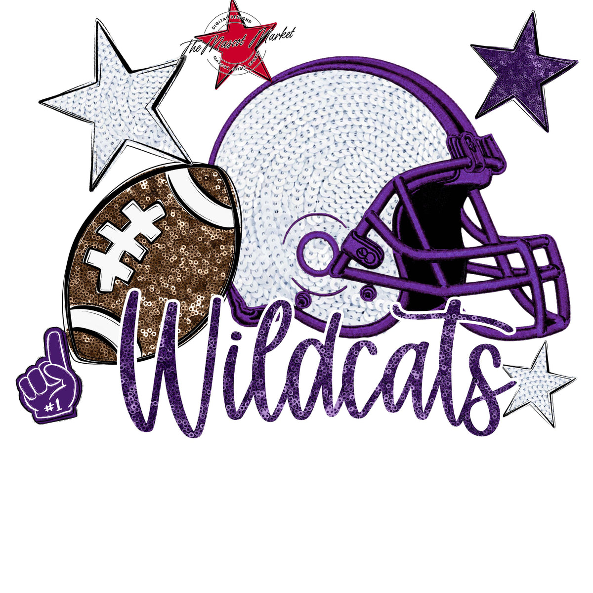 Wildcats Football Embroidered Sequins Design-Purple