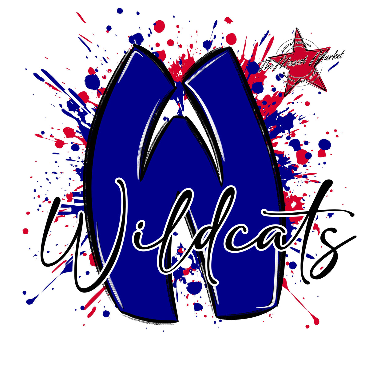 Wildcats Mascot Splatter-Blue & Red