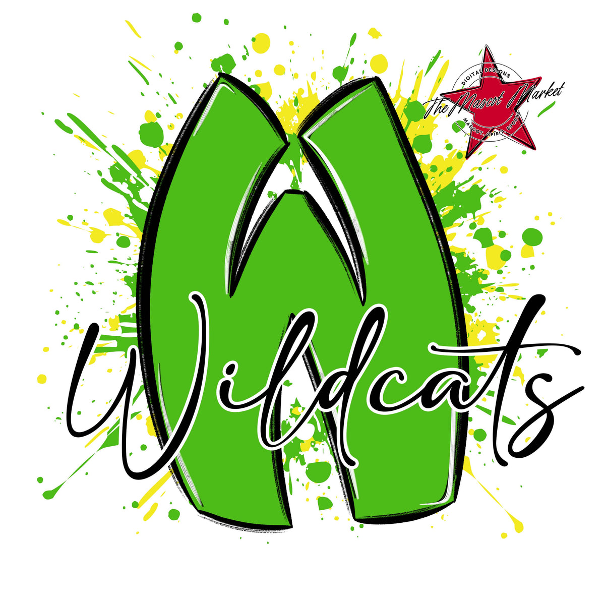 Wildcats Mascot Splatter-Bright Green & Bright Yellow