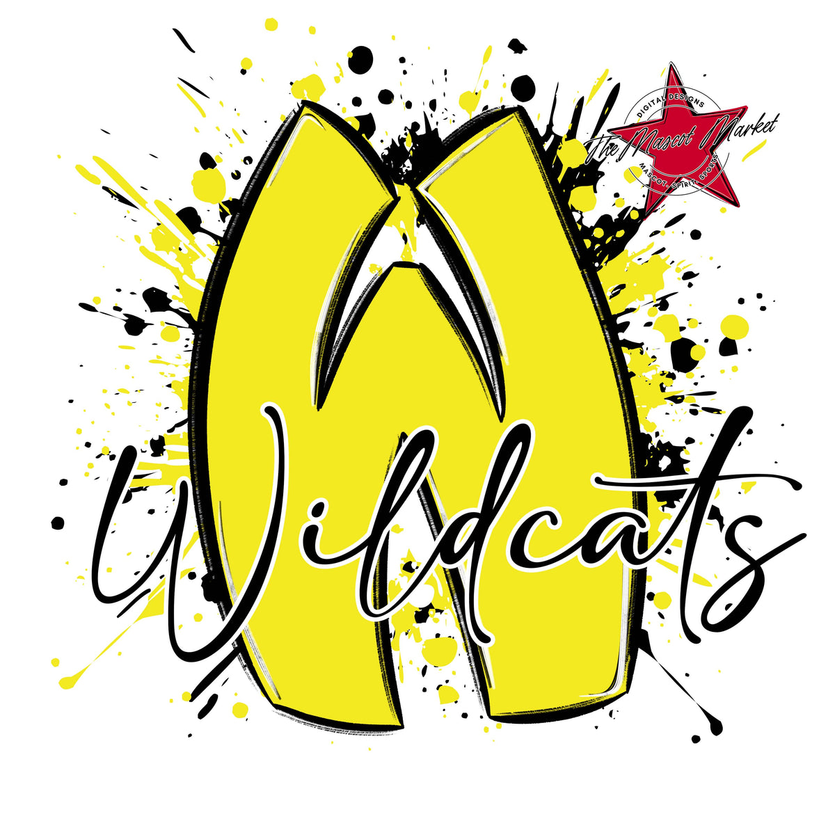 Wildcats Mascot Splatter-Bright Yellow