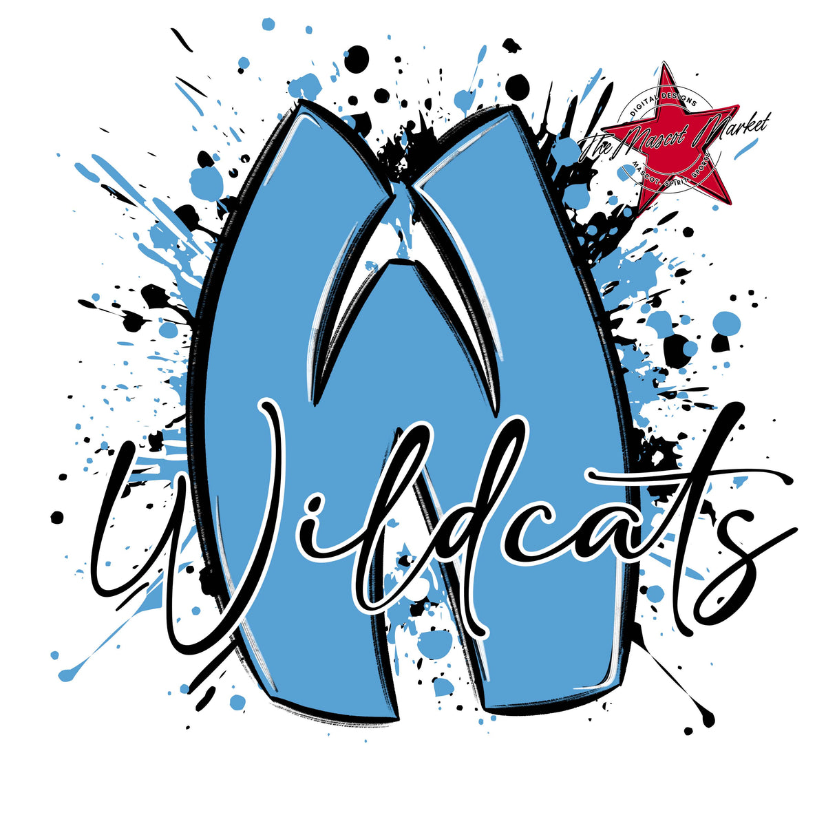 Wildcats Mascot Splatter-Carolina Blue