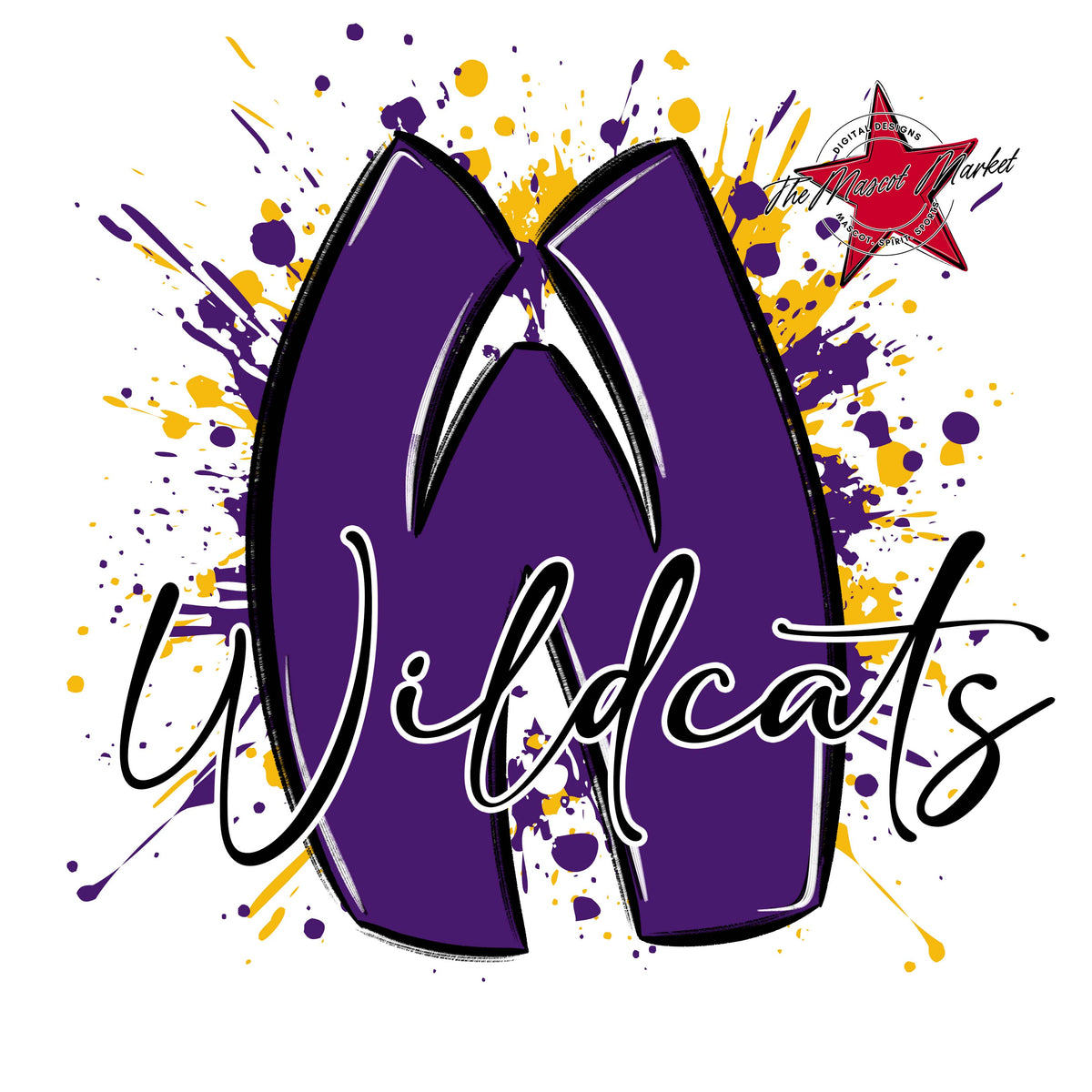 Wildcats Mascot Splatter-Purple & Yellow