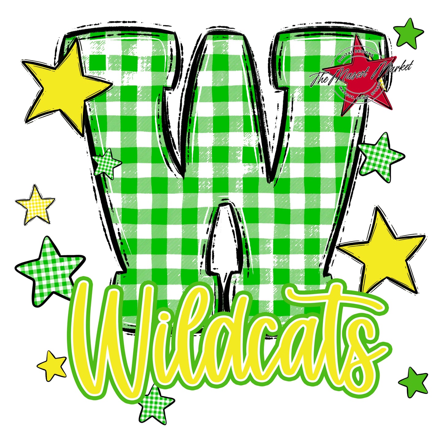 Wildcats Plaid Star Design-Bright Green & Bright Yellow