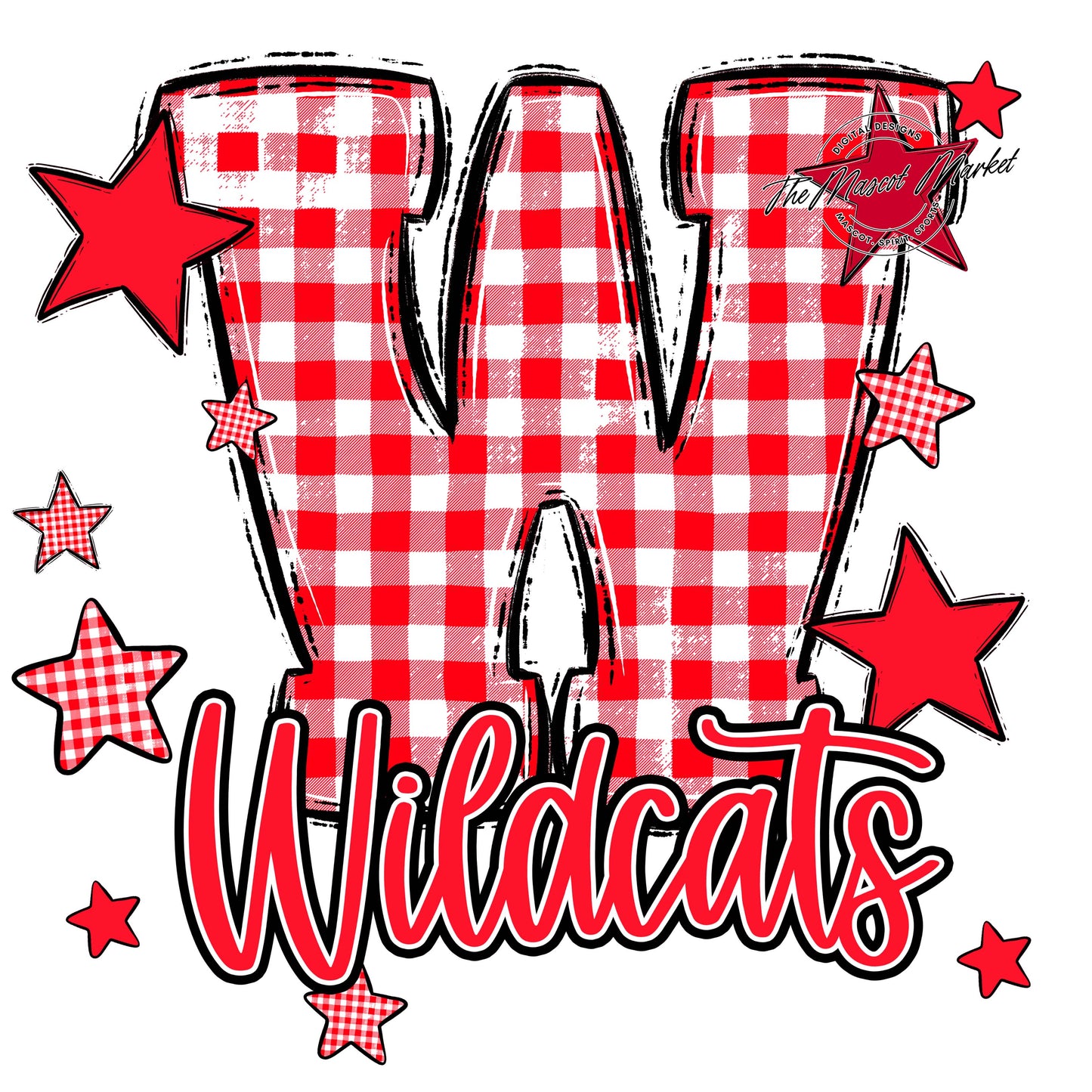 Wildcats Plaid Star Design-Bright Red