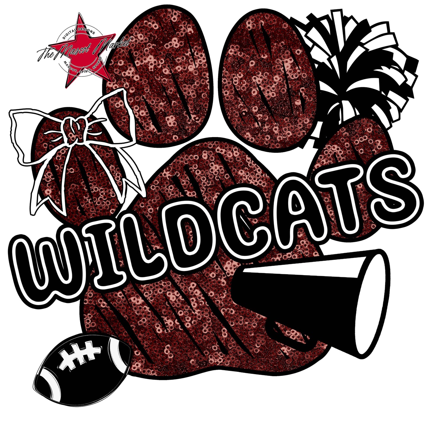 Wildcats Sequins Paw Print Design-Maroon