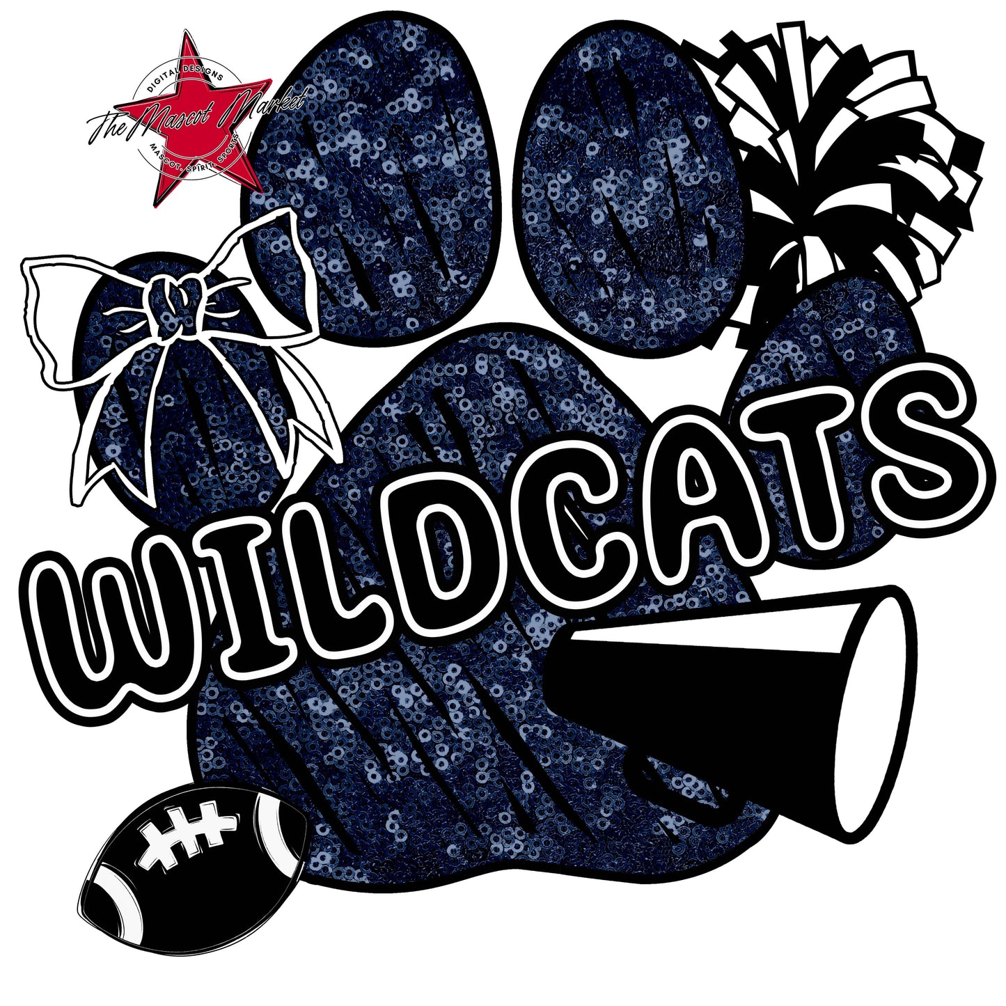 Wildcats Sequins Paw Print Design-Navy
