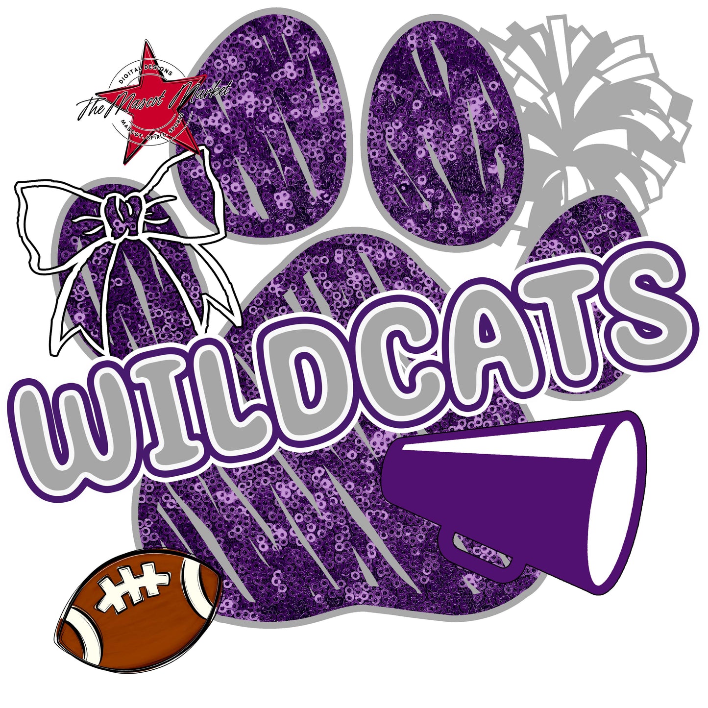 Wildcats Sequins Paw Print Design-Purple & Grey