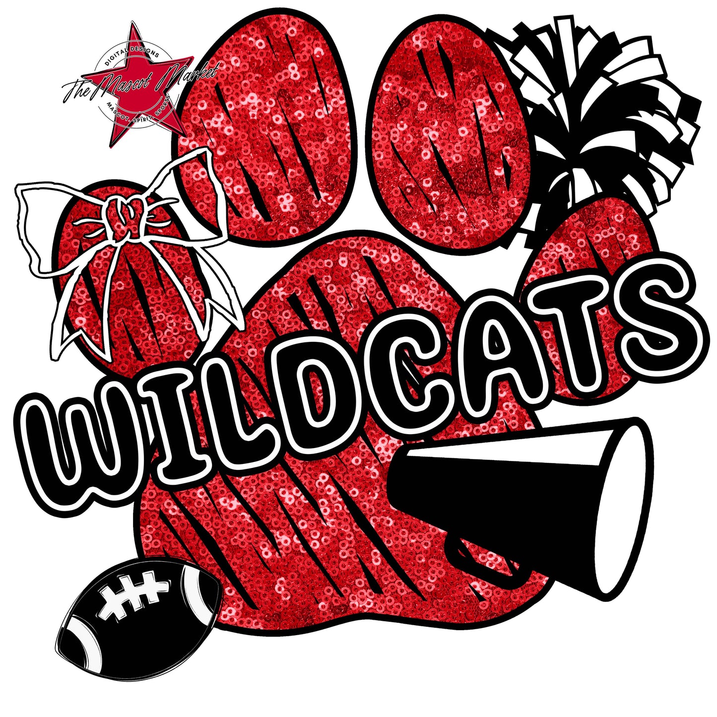 Wildcats Sequins Paw Print Design-Red