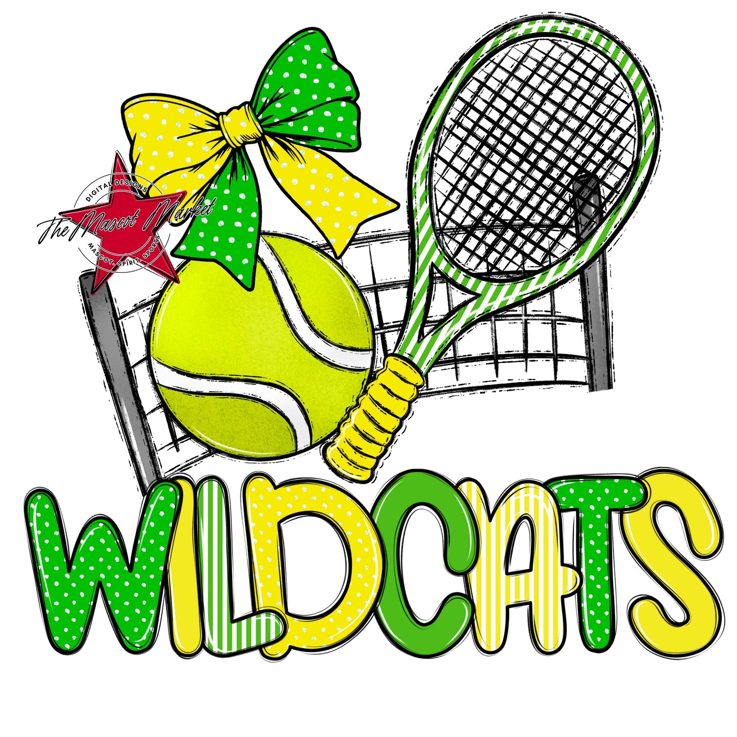 Wildcats Tennis Spirit Design-Bright Green & Bright Yellow