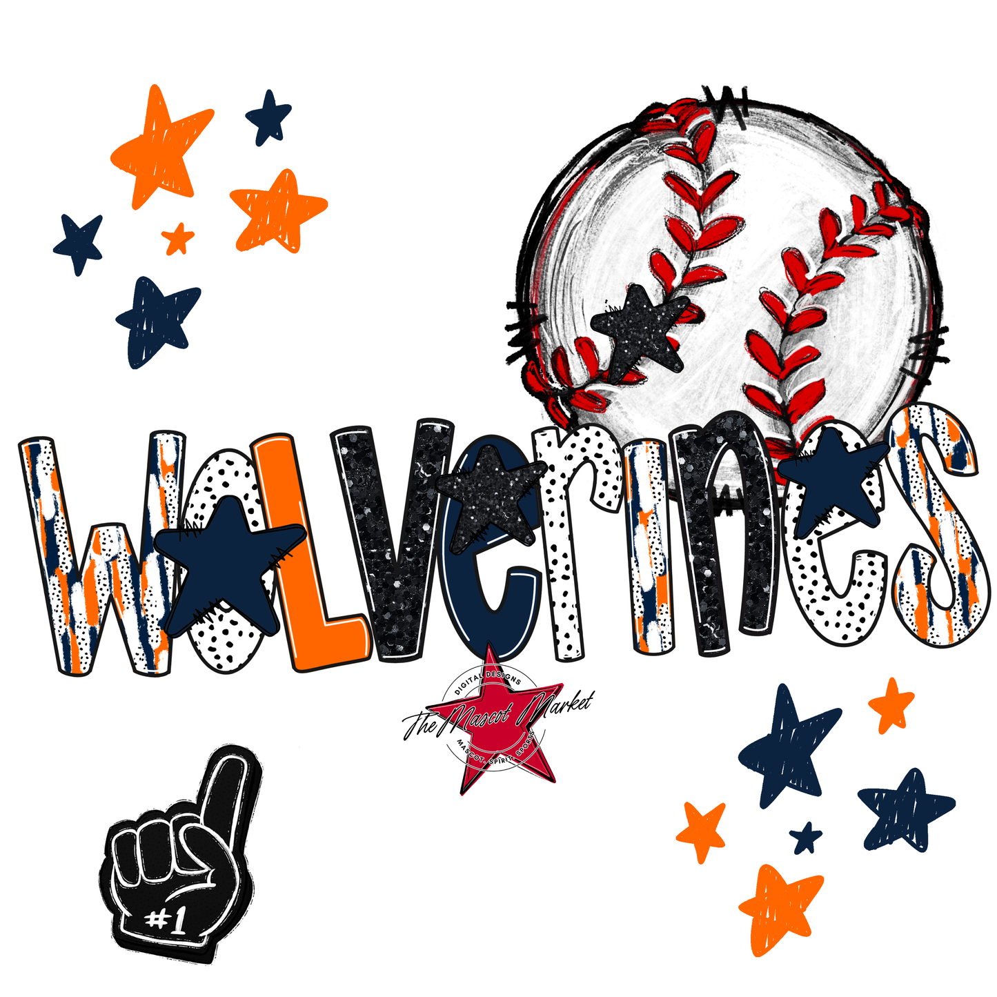 Wolverines Baseball Scrape-Navy-Orange