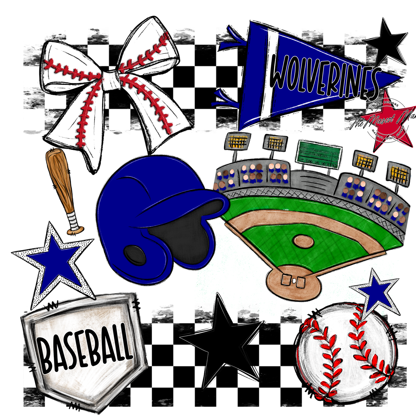 Wolverines Checkers Baseball Spirit Design-Blue