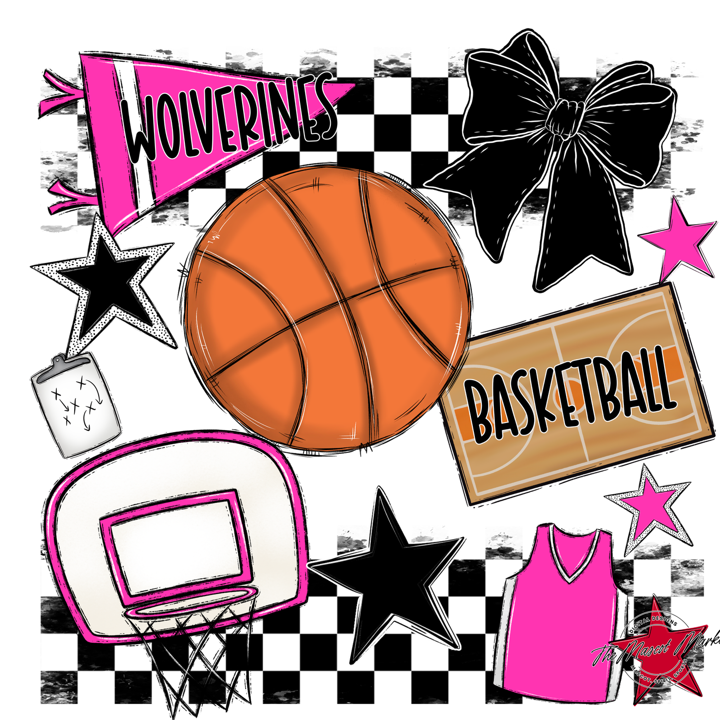 Wolverines Checkers Basketball Spirit Design-Pink