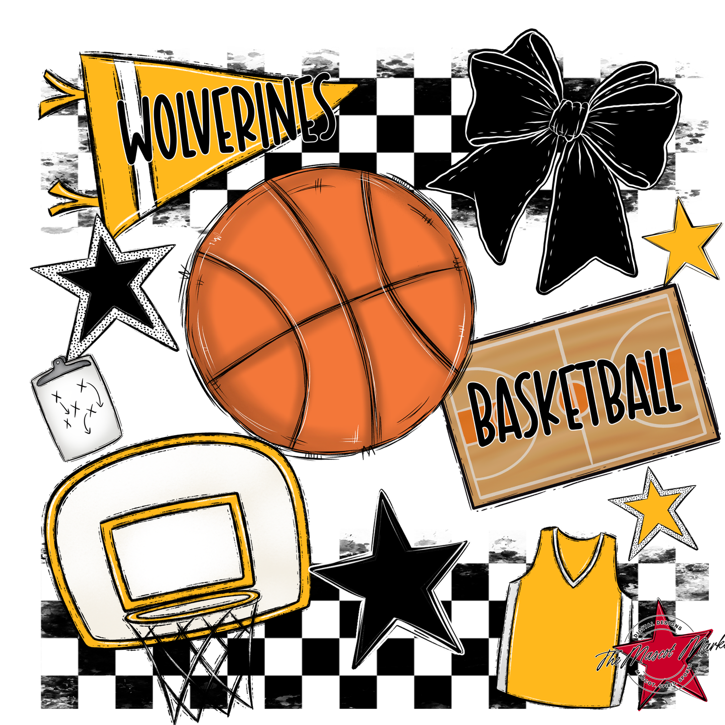 Wolverines Checkers Basketball Spirit Design-Yellow