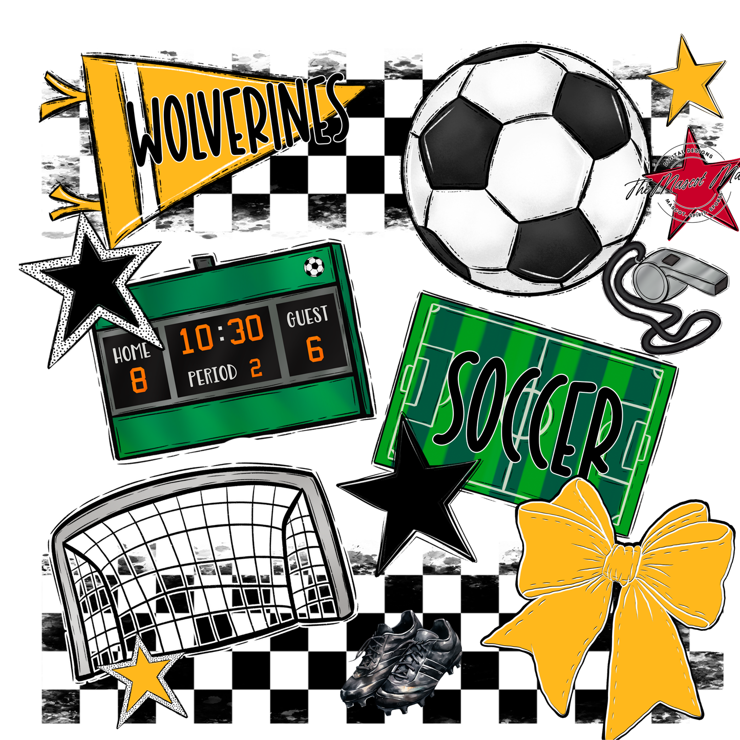 Wolverines Checkers Soccer Spirit Design-Yellow