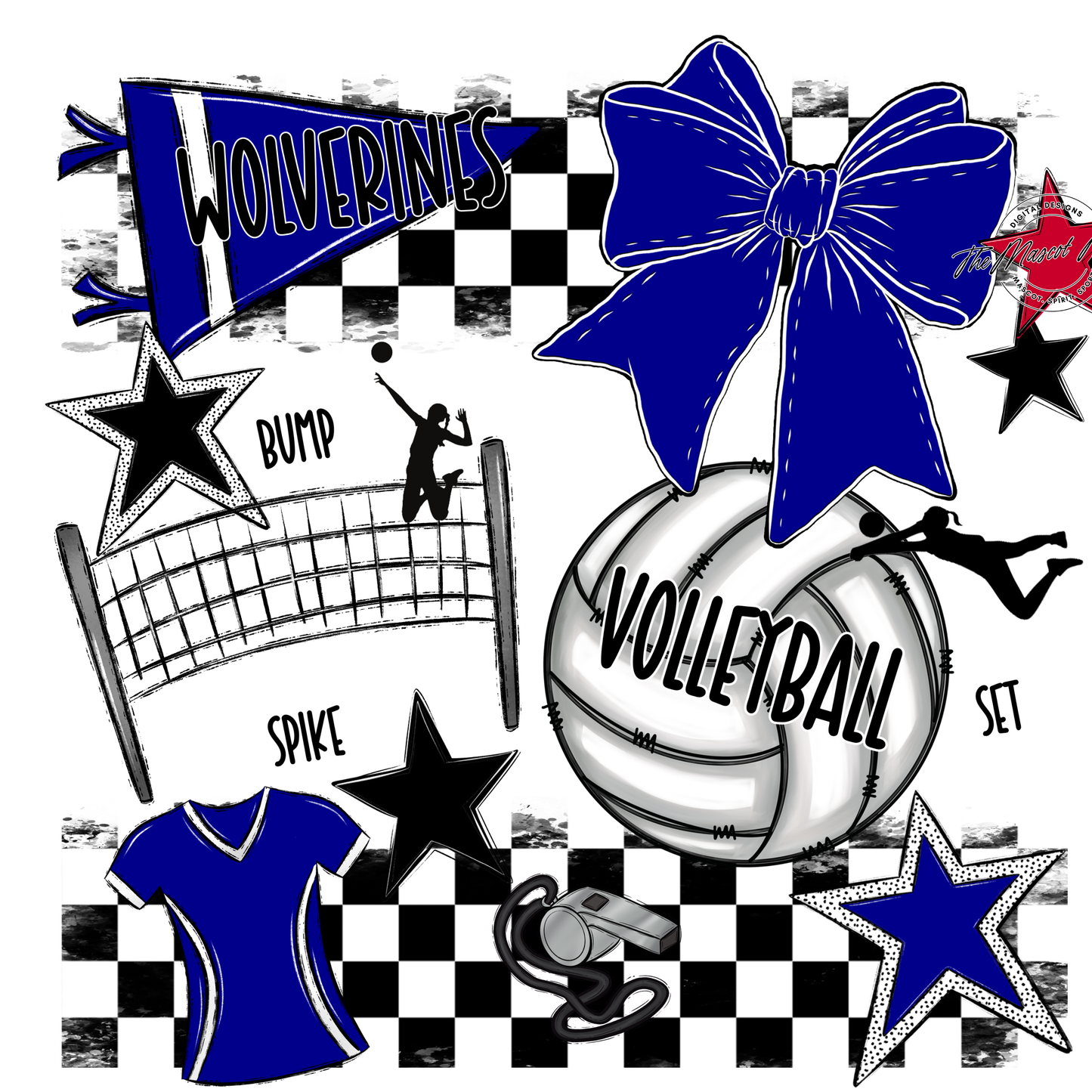 Wolverines Checkers Volleyball Spirit Design-Blue