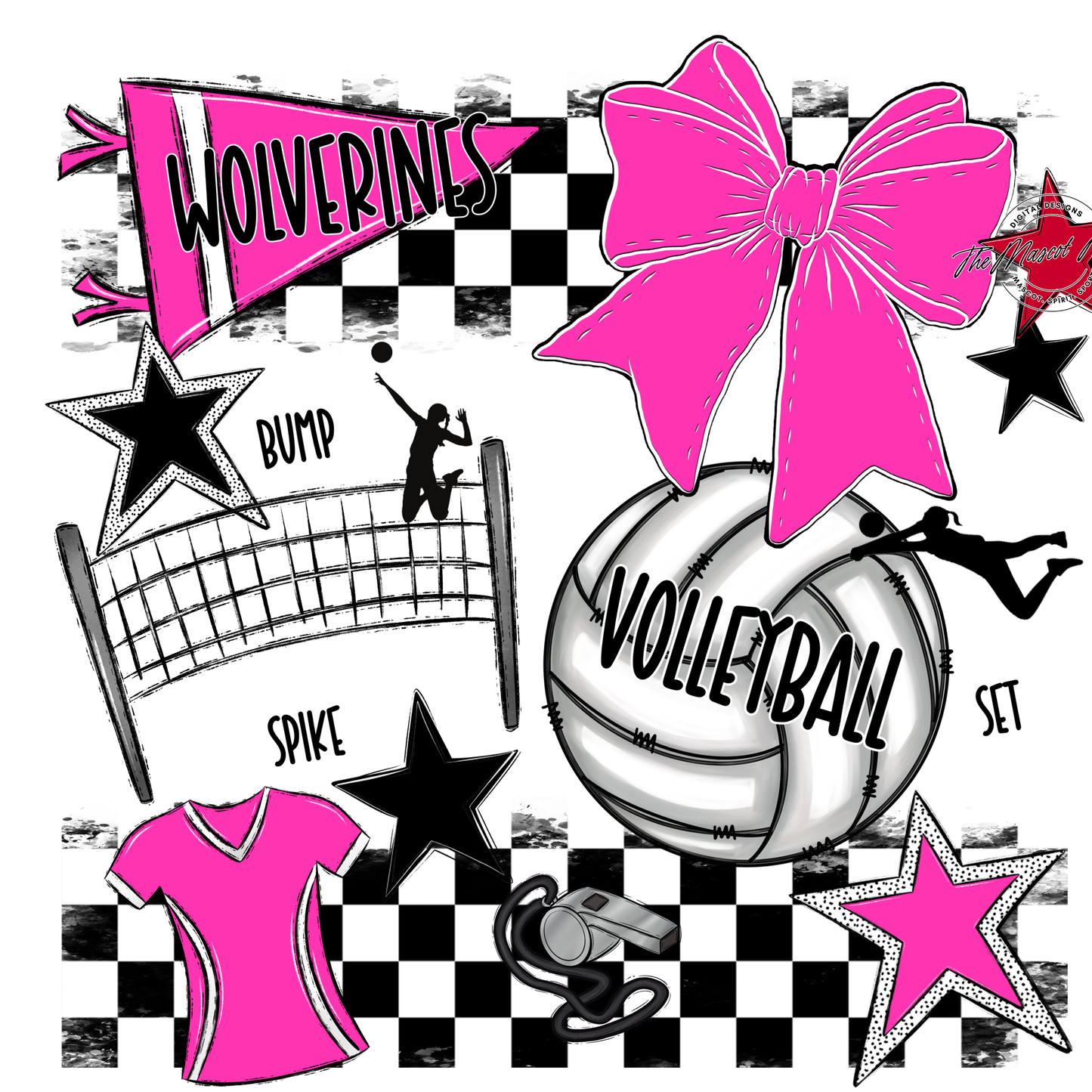 Wolverines Checkers Volleyball Spirit Design-Pink